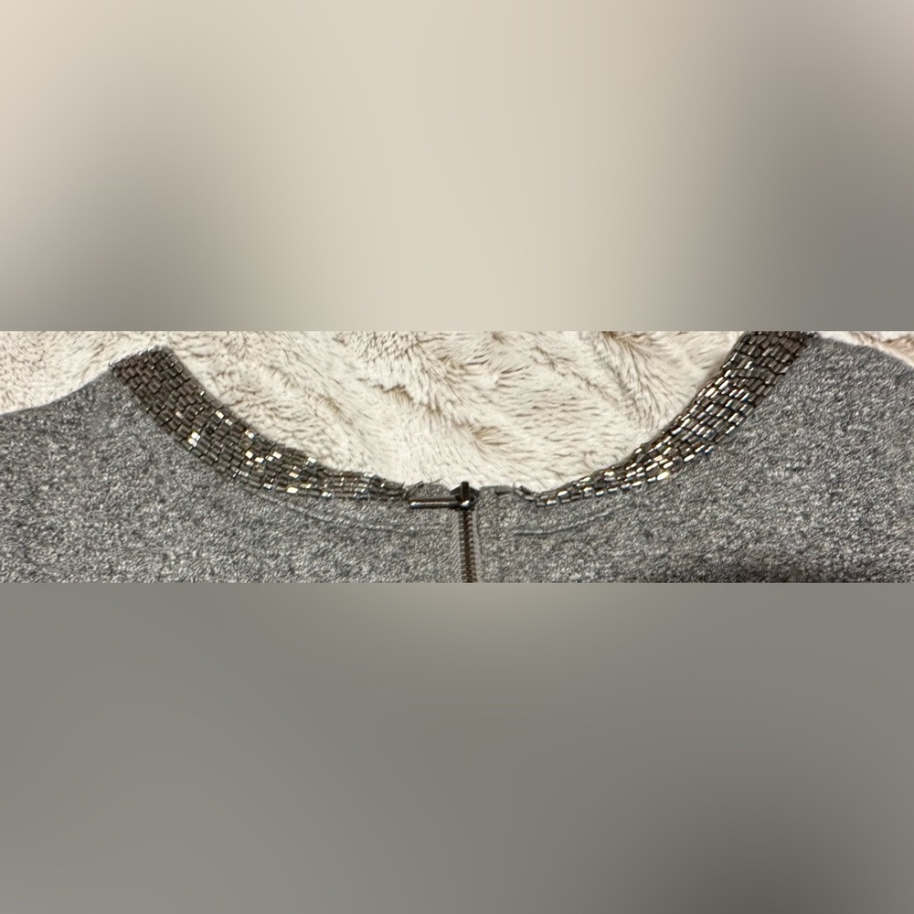 LOFT Heather Gray Knit Sweater Dress with Embellished Beaded Collar - Picture 10 of 14